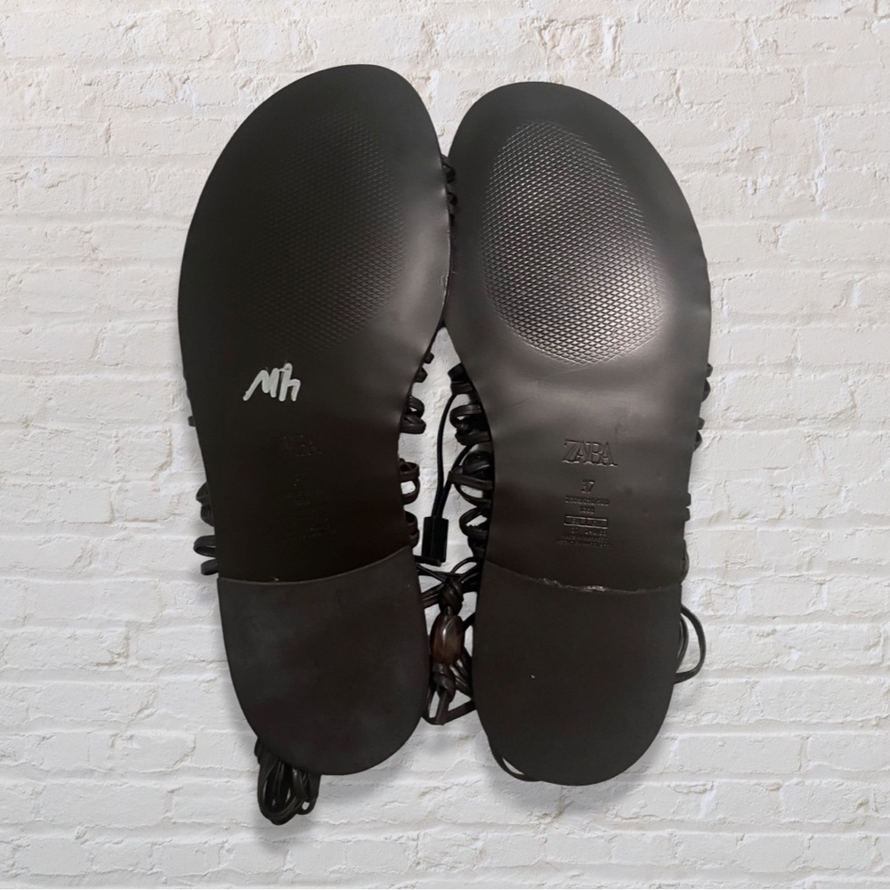 Zara Beaded Lace Up Leather Gladiator Sandals - Picture 4 of 5